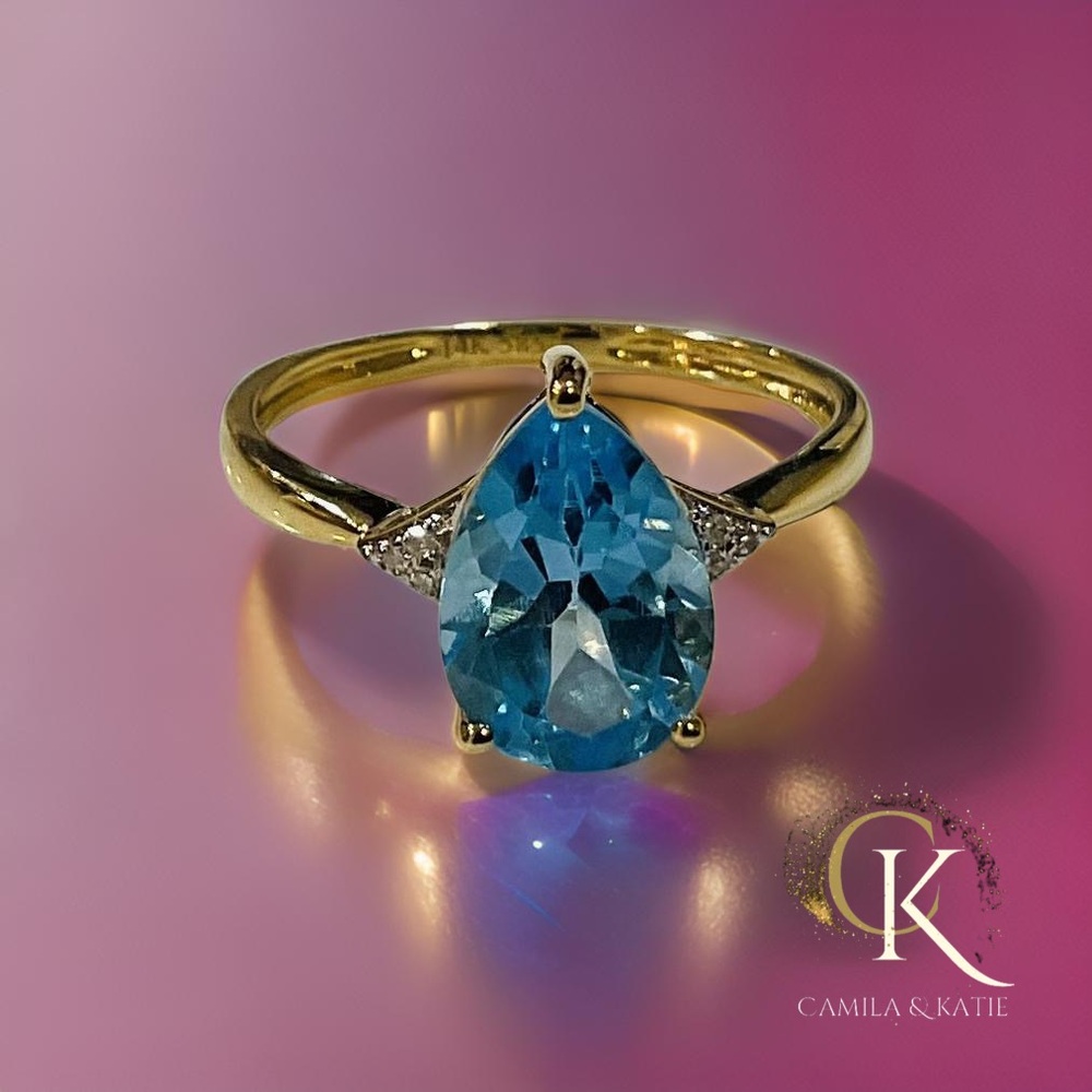 Natural Blue Topaz Engagement Ring